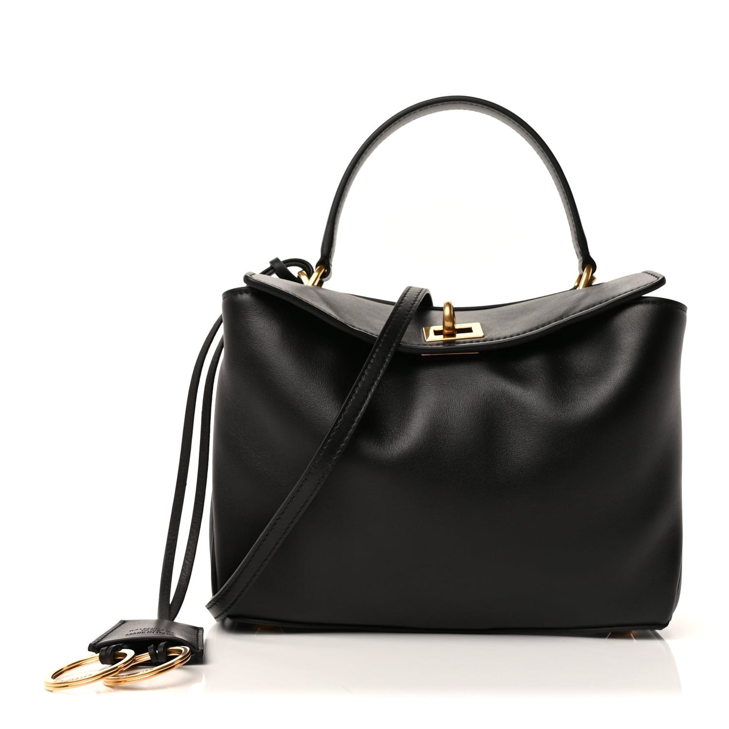 Natural Smooth Calfskin Small Rodeo Top Handle Handbag Black