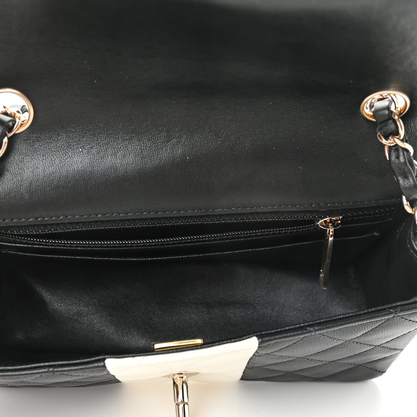 Lambskin Quilted Mini Rectangular Flap Black White