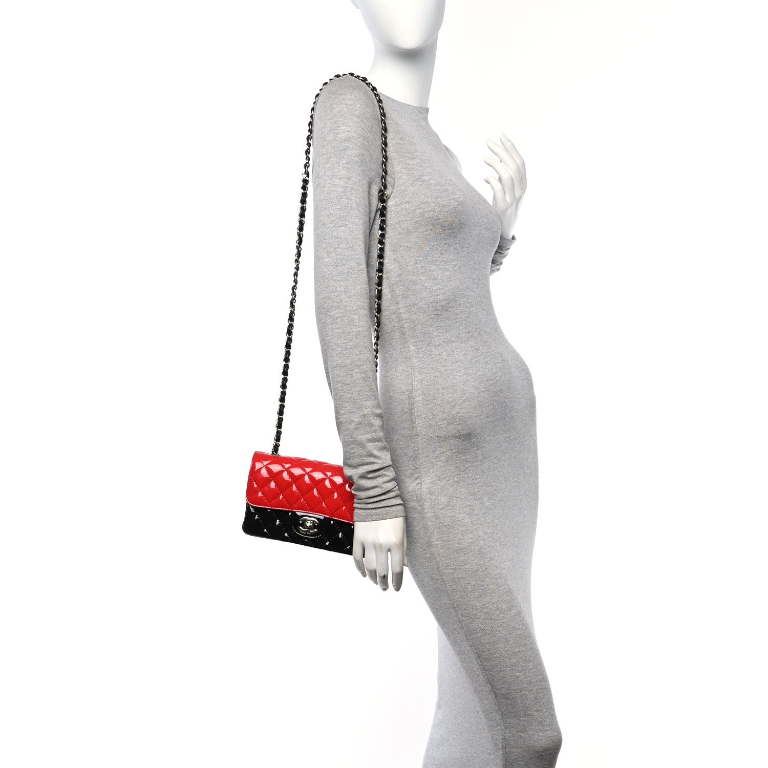 Chanel Patent Calfskin Quilted Bi-Color Mini Rectangular Flap Black Red 3 of 10