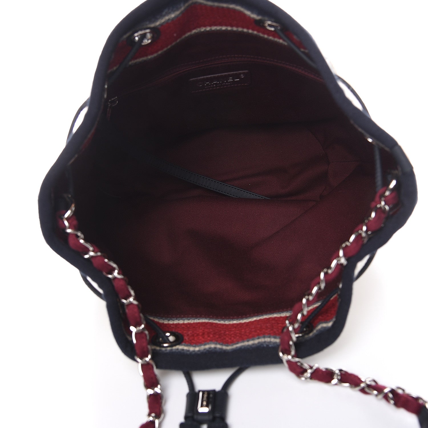 Chanel Striped Canvas Deauville Drawstring Bag Beige 5 of 9