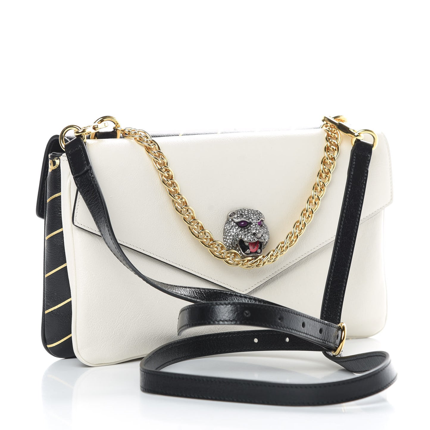 Calfskin Diagonal GG Medium Thiara Double Envelope Shoulder Bag Black White