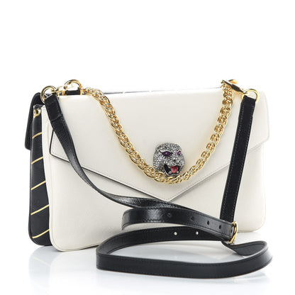 Gucci Calfskin Diagonal GG Medium Thiara Double Envelope Shoulder Bag Black White 3 of 12