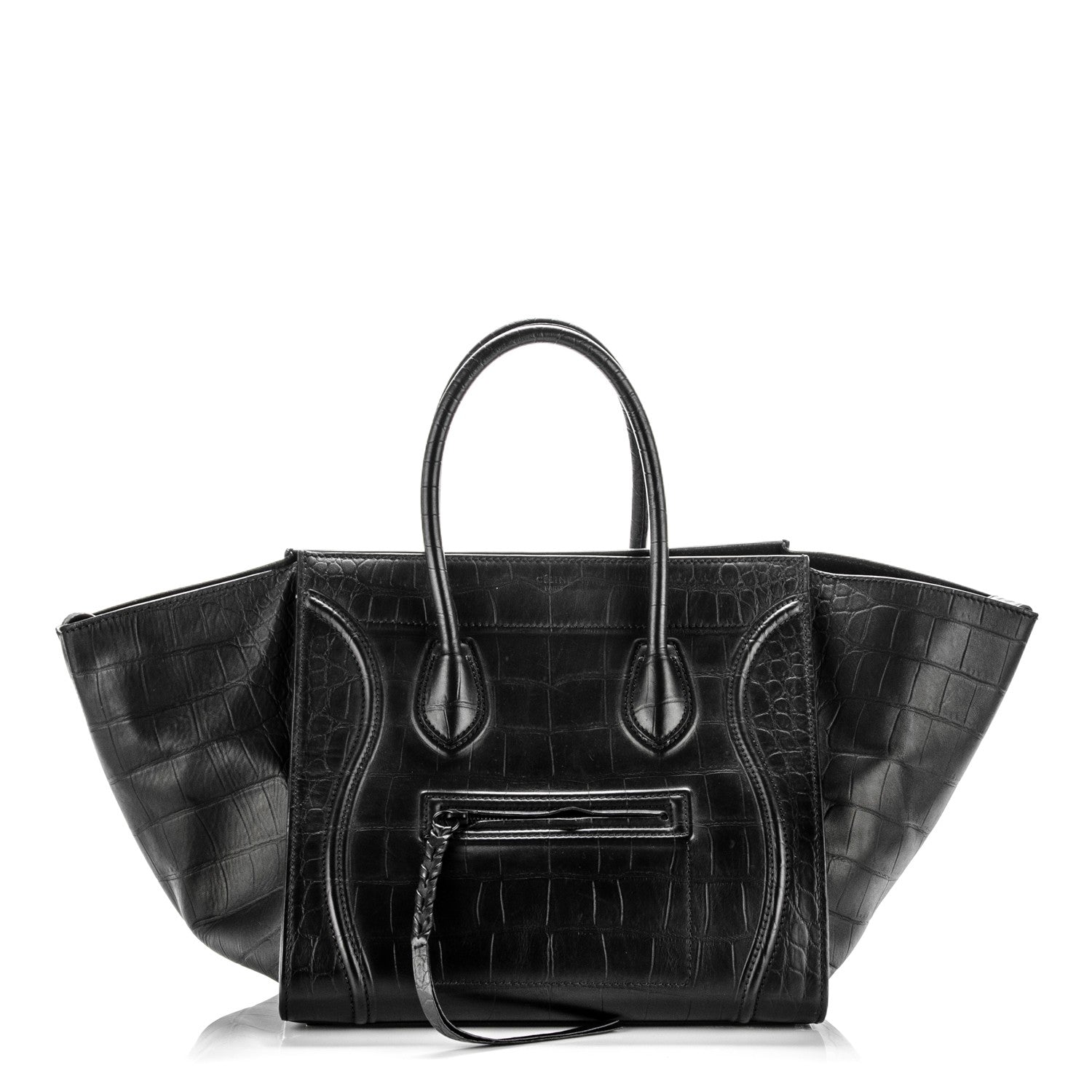 Celine Crocodile Embossed Calfskin Medium Phantom Luggage Black 1 of 8