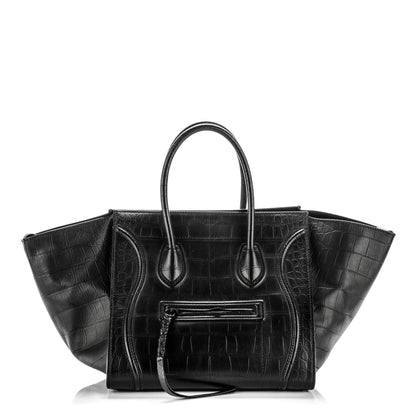 Celine Crocodile Embossed Calfskin Medium Phantom Luggage Black 1 of 8