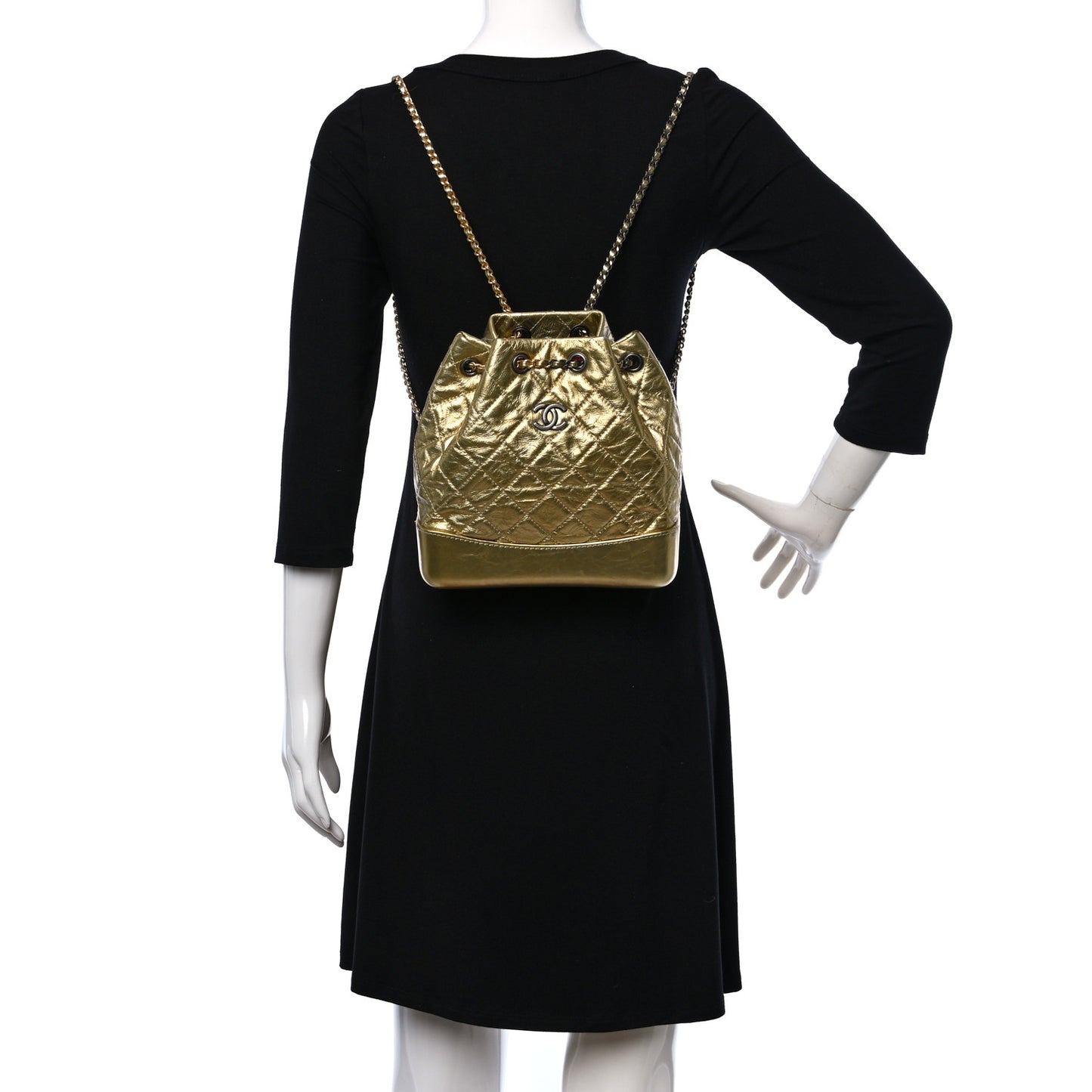 Metallic Lambskin Small Quilted Gabrielle Backpack Gold