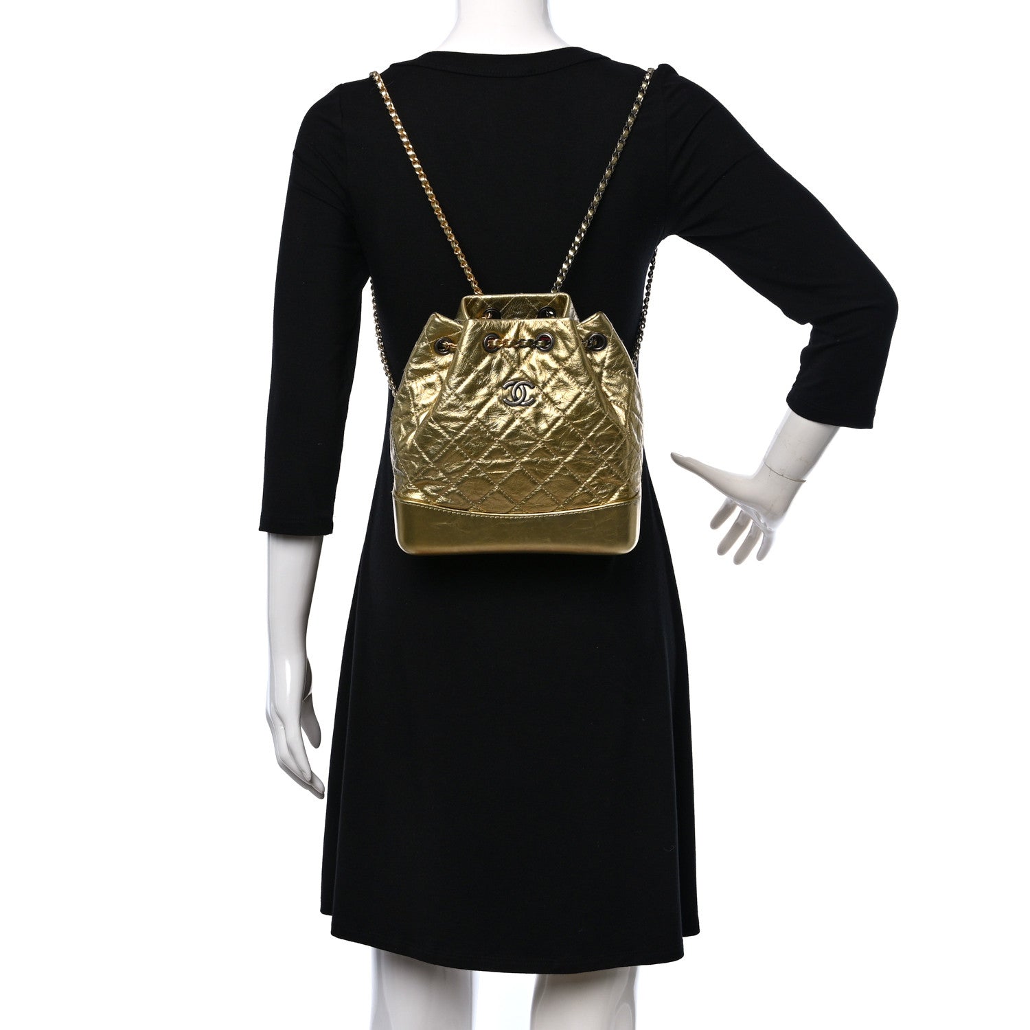 Chanel Metallic Lambskin Small Quilted Gabrielle Backpack Gold 2 of 9