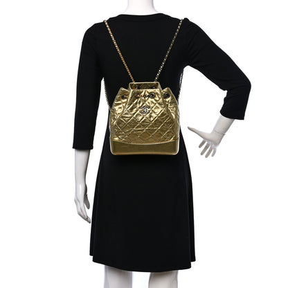 Chanel Metallic Lambskin Small Quilted Gabrielle Backpack Gold 2 of 9