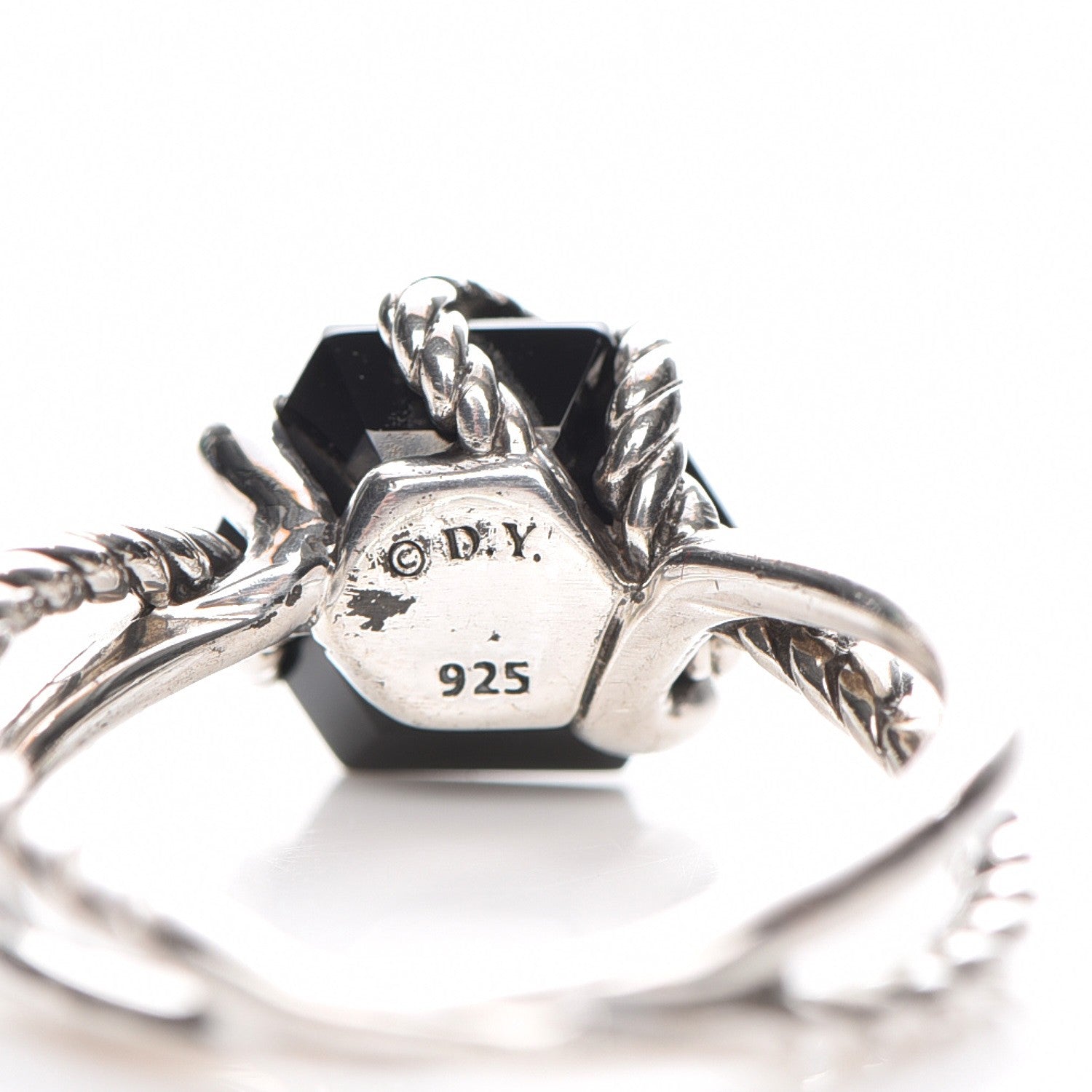 David Yurman Sterling Silver Diamond Black Onyx 10mm Cable Wrap Ring 53.5 6.75 4 of 4