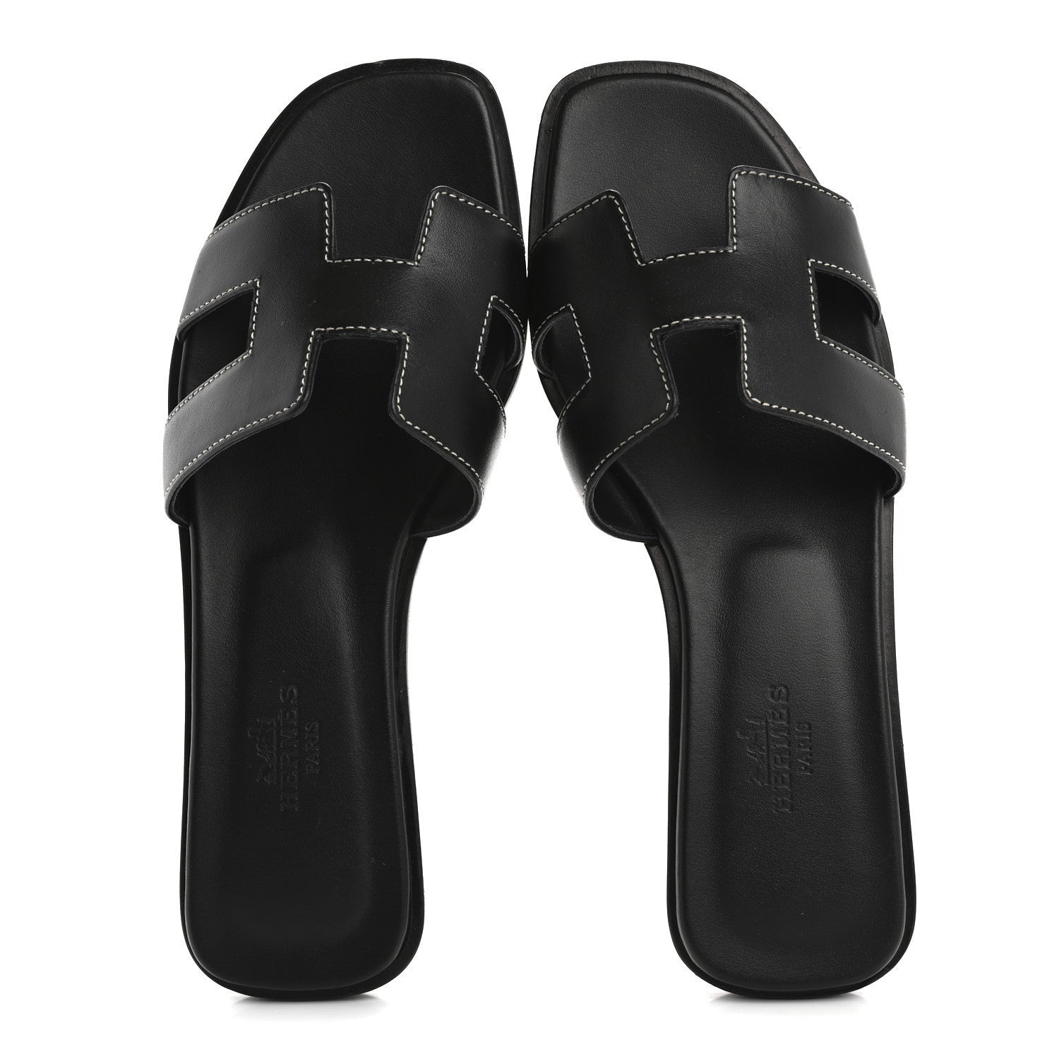 Hermes Box Calfskin Oran Sandals 36.5 Black 2 of 7