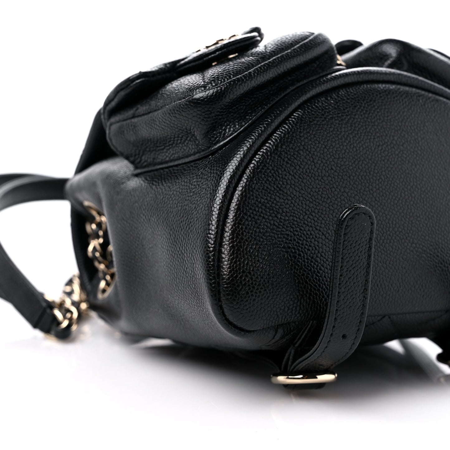 Shiny Caviar Quilted Small Duma Pockets Drawstring Backpack Black