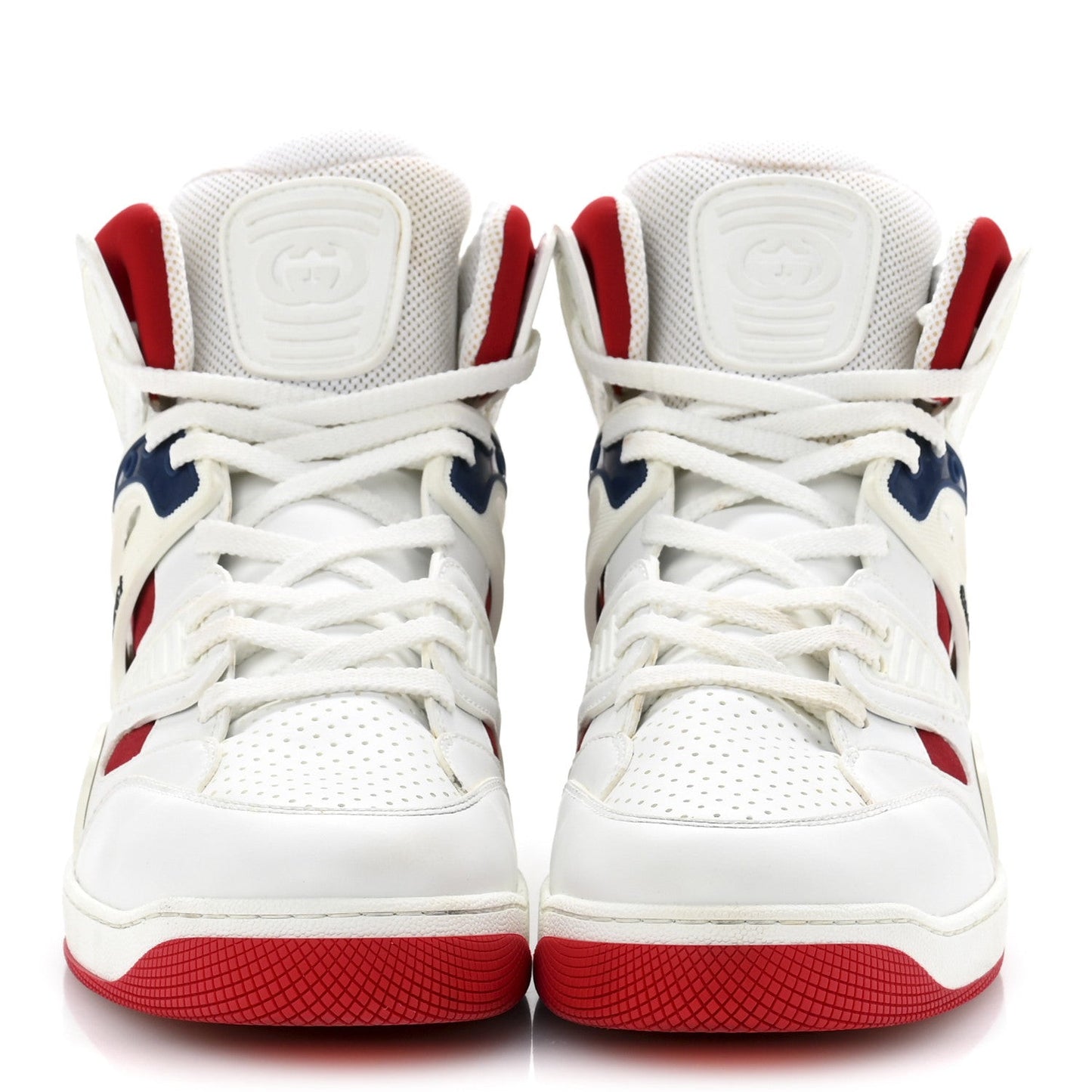 Demetra GG Supreme Monogram Mens Basket High Top Sneakers 11 Great White Red Blue