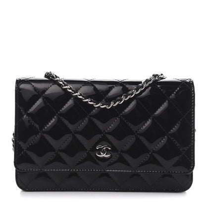 Chanel Patent Quilted Wallet On Chain WOC Black 1 of 11