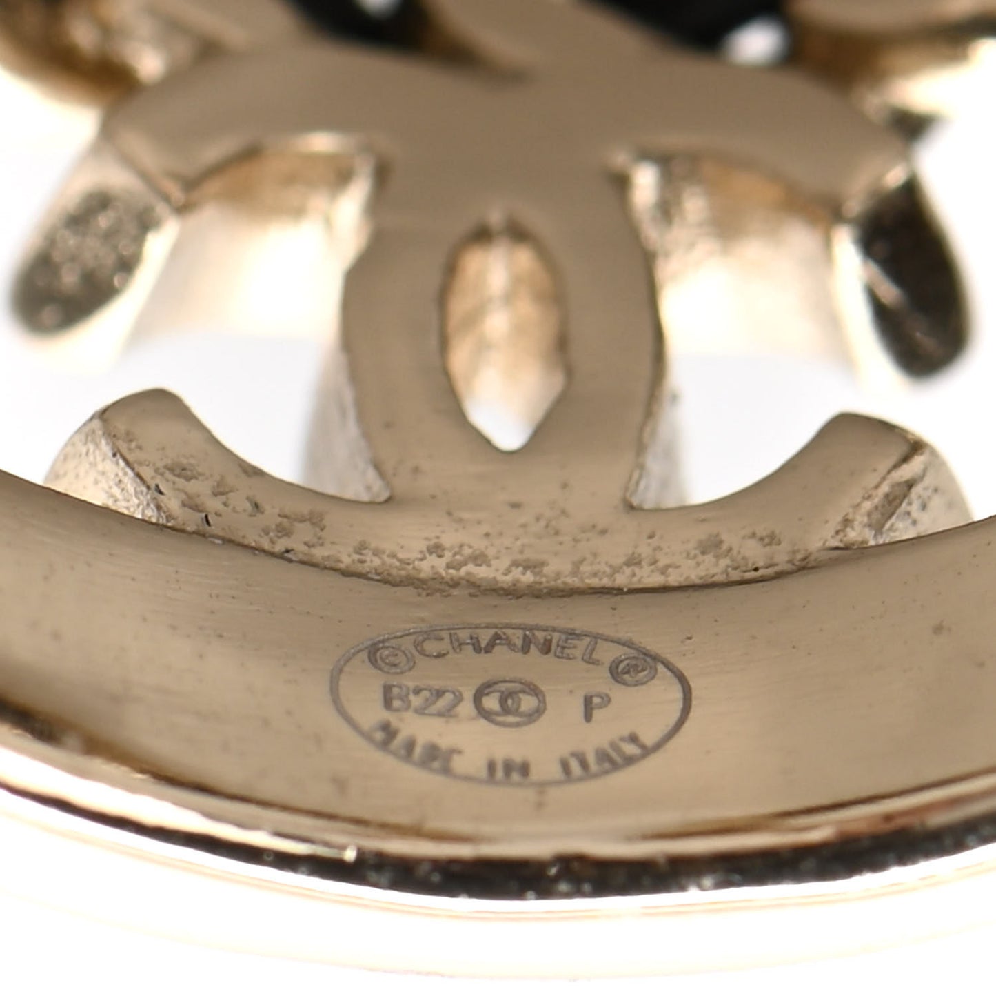 Metal Lambskin CC Ring 54 Gold Black