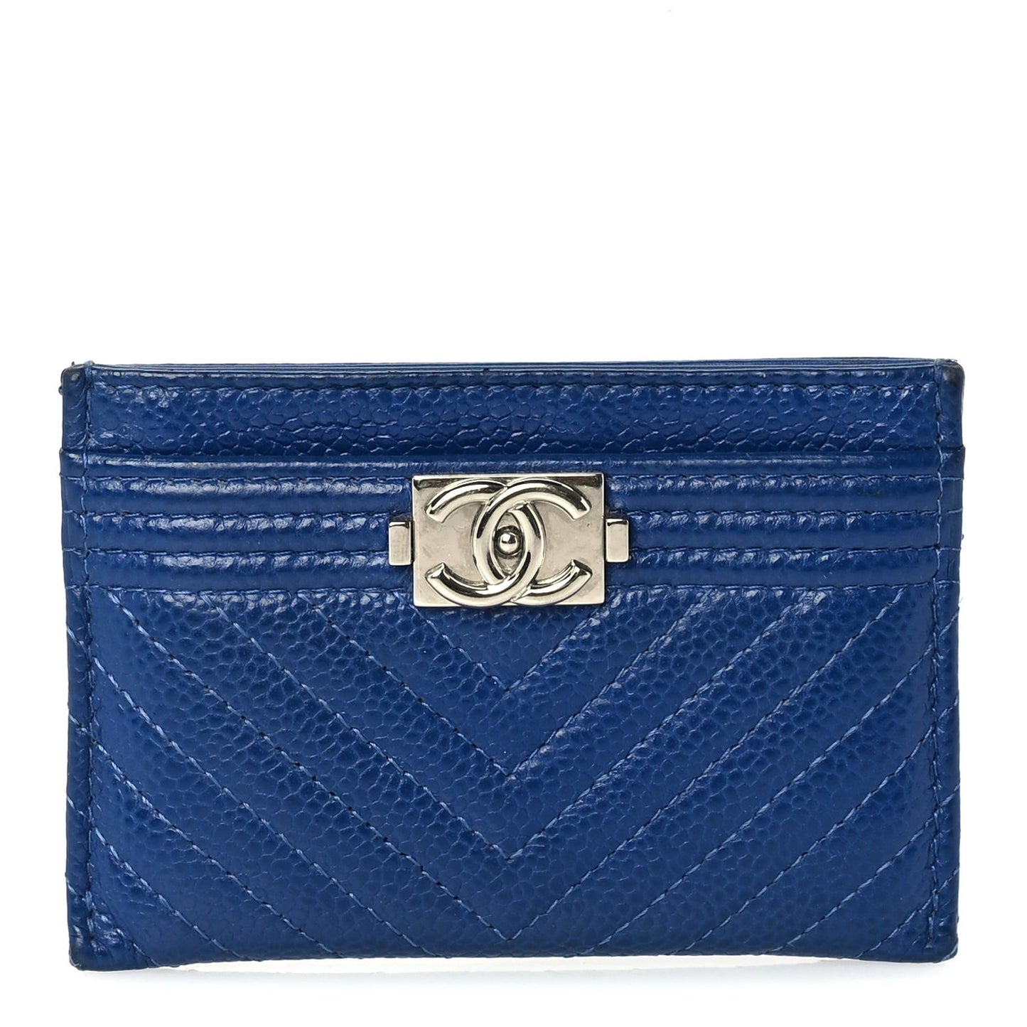 Caviar Chevron Quilted Boy Card Holder Blue