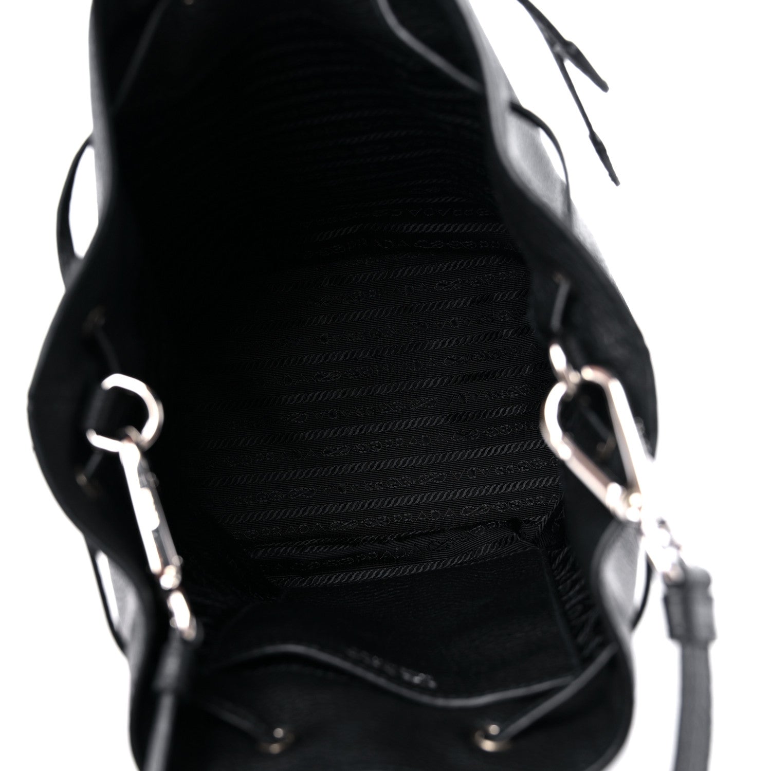 Prada Vitello Daino Soft Drawstring Bucket Bag Black 5 of 9