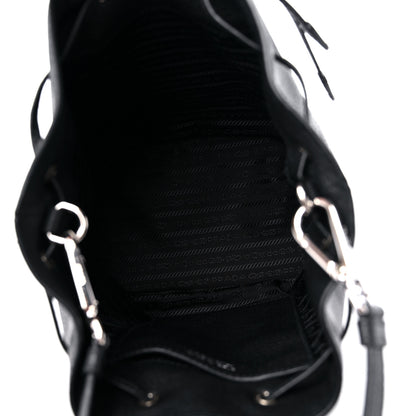 Prada Vitello Daino Soft Drawstring Bucket Bag Black 5 of 9