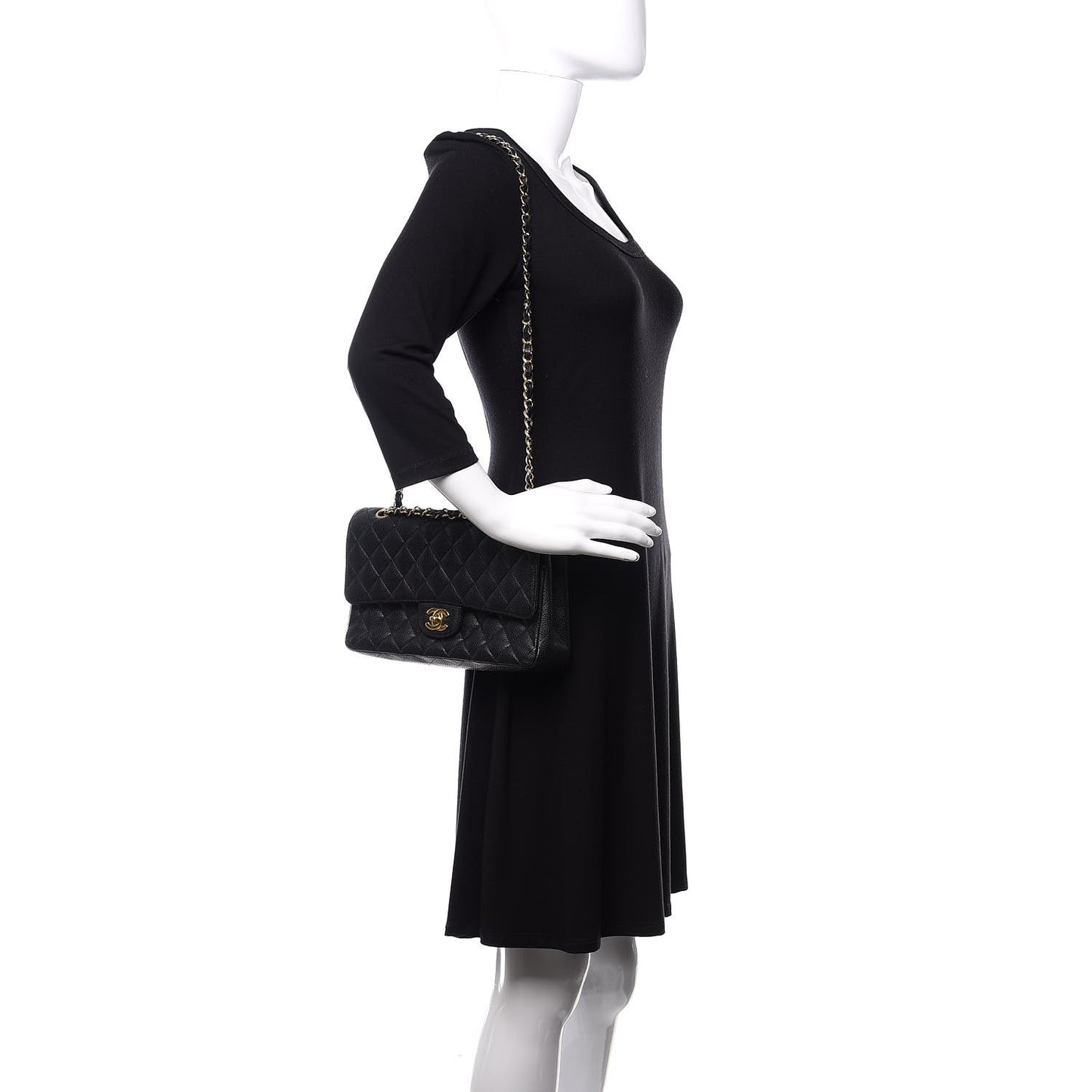 Caviar Quilted Medium Double Flap Black