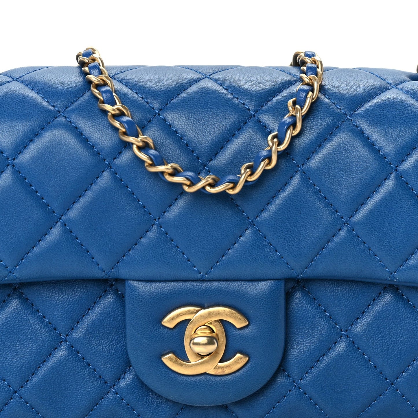 Lambskin Quilted Pearl Crush Mini Rectangular Flap Blue