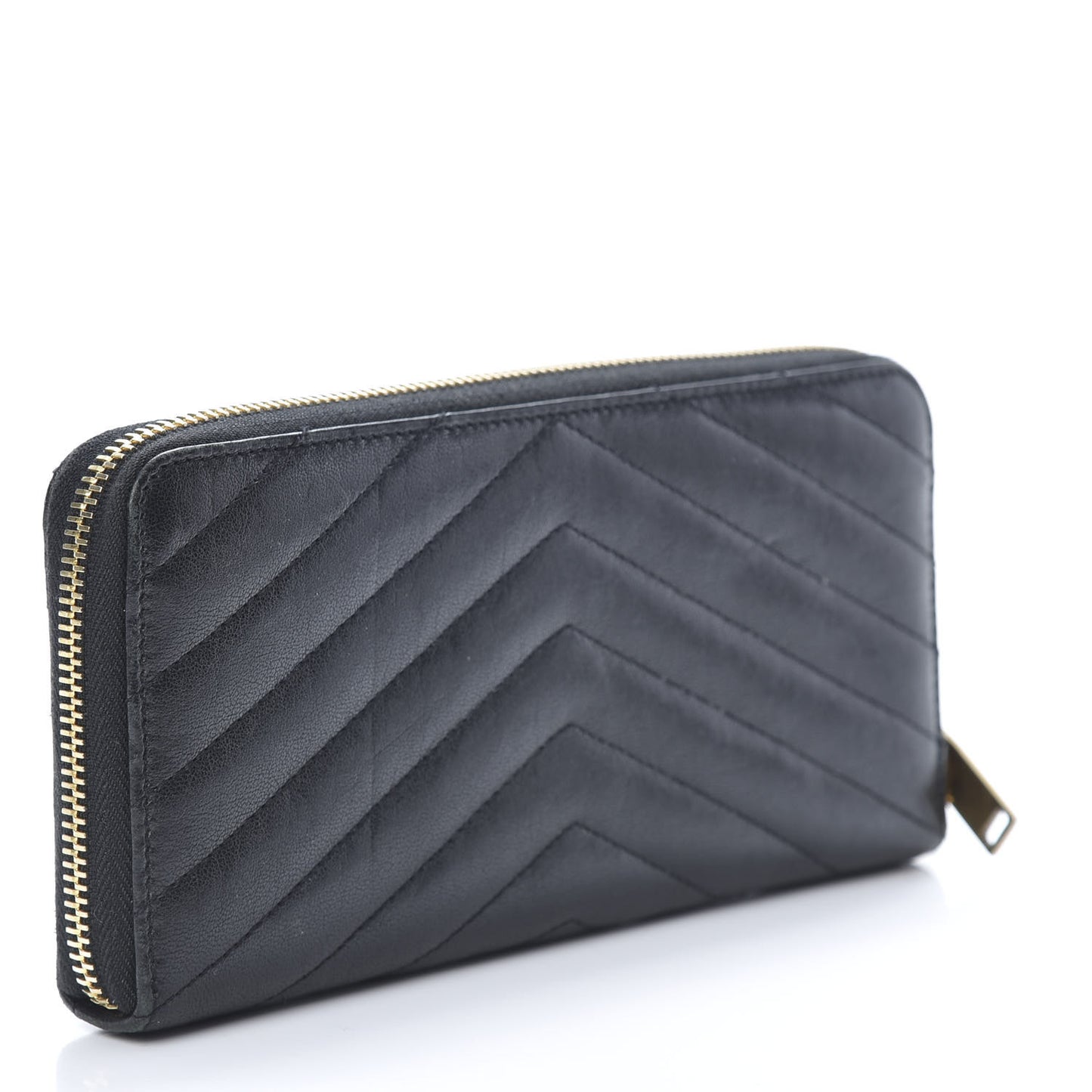 Calfskin Matelasse Chevron Monogram Zip Around Wallet Black