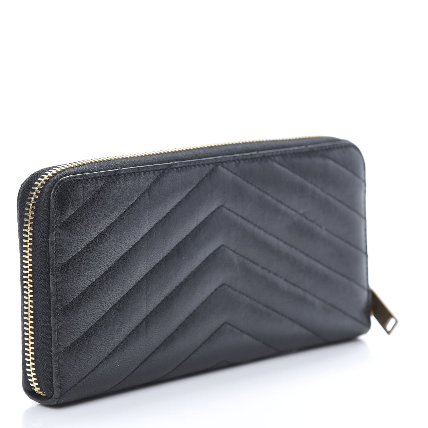 Saint Laurent Calfskin Matelasse Chevron Monogram Zip Around Wallet Black 3 of 10