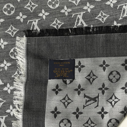 Louis Vuitton Silk Wool Monogram Denim Shawl Black 3 of 3