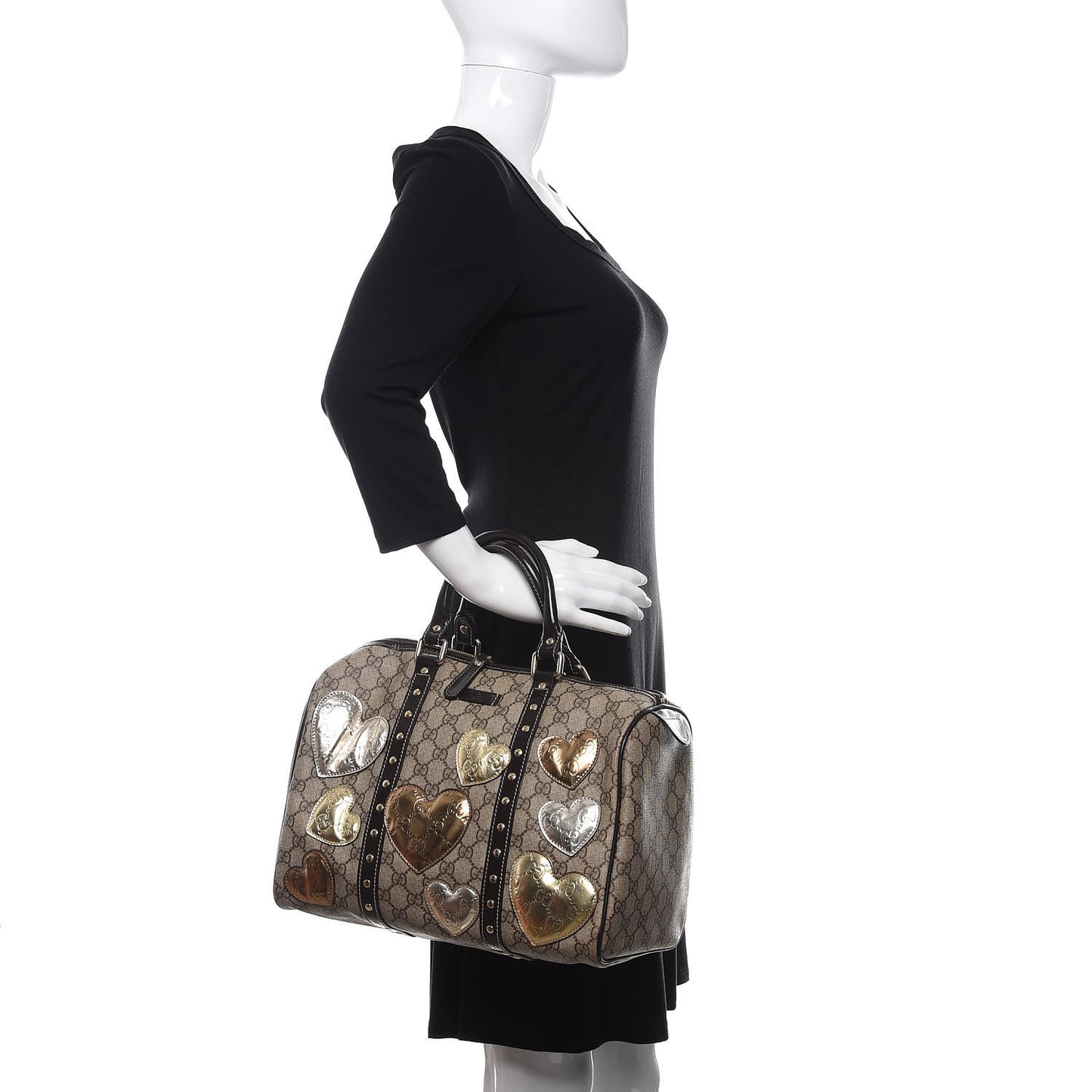 Monogram Guccissima Hearts Studded Medium Joy Boston Dark Brown