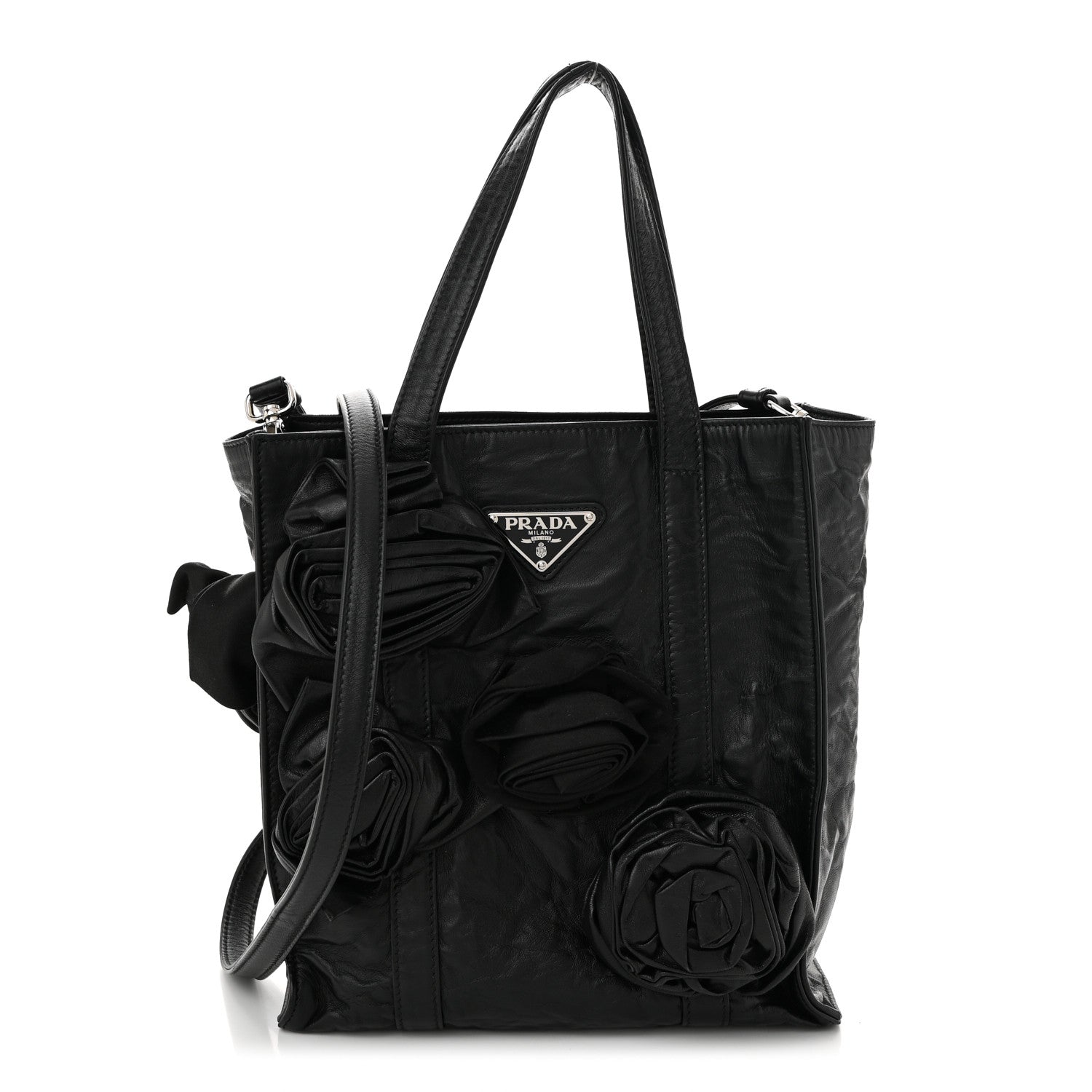 Prada Nappa Antique Rosette Flower Mini Tote Bag Black 1 of 10