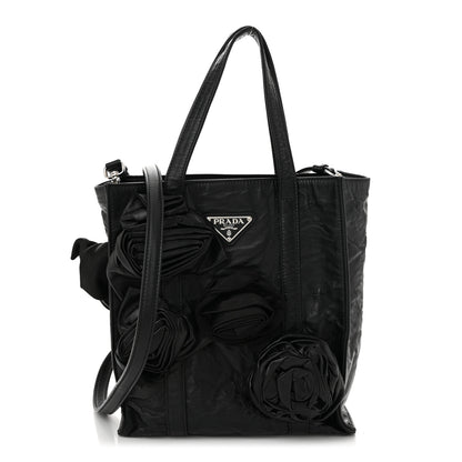 Prada Nappa Antique Rosette Flower Mini Tote Bag Black 1 of 10