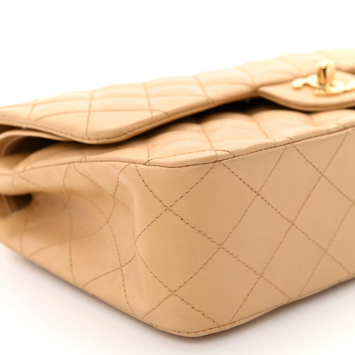 Lambskin Quilted Medium Double Flap Beige