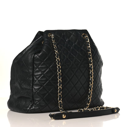 Chanel Lambskin Quilted Large Drawstring Bag Black 3 of 9