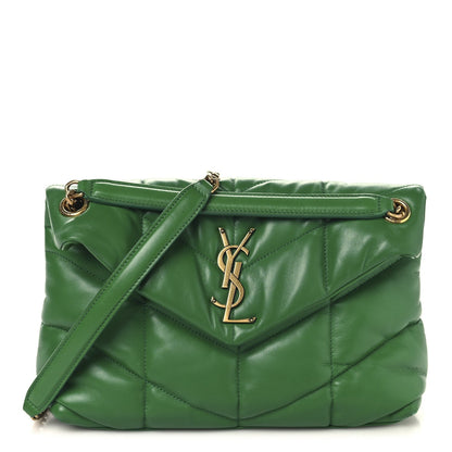 Saint Laurent Lambskin Quilted Small Loulou Puffer Monogram Chain Satchel New Vert 1 of 7