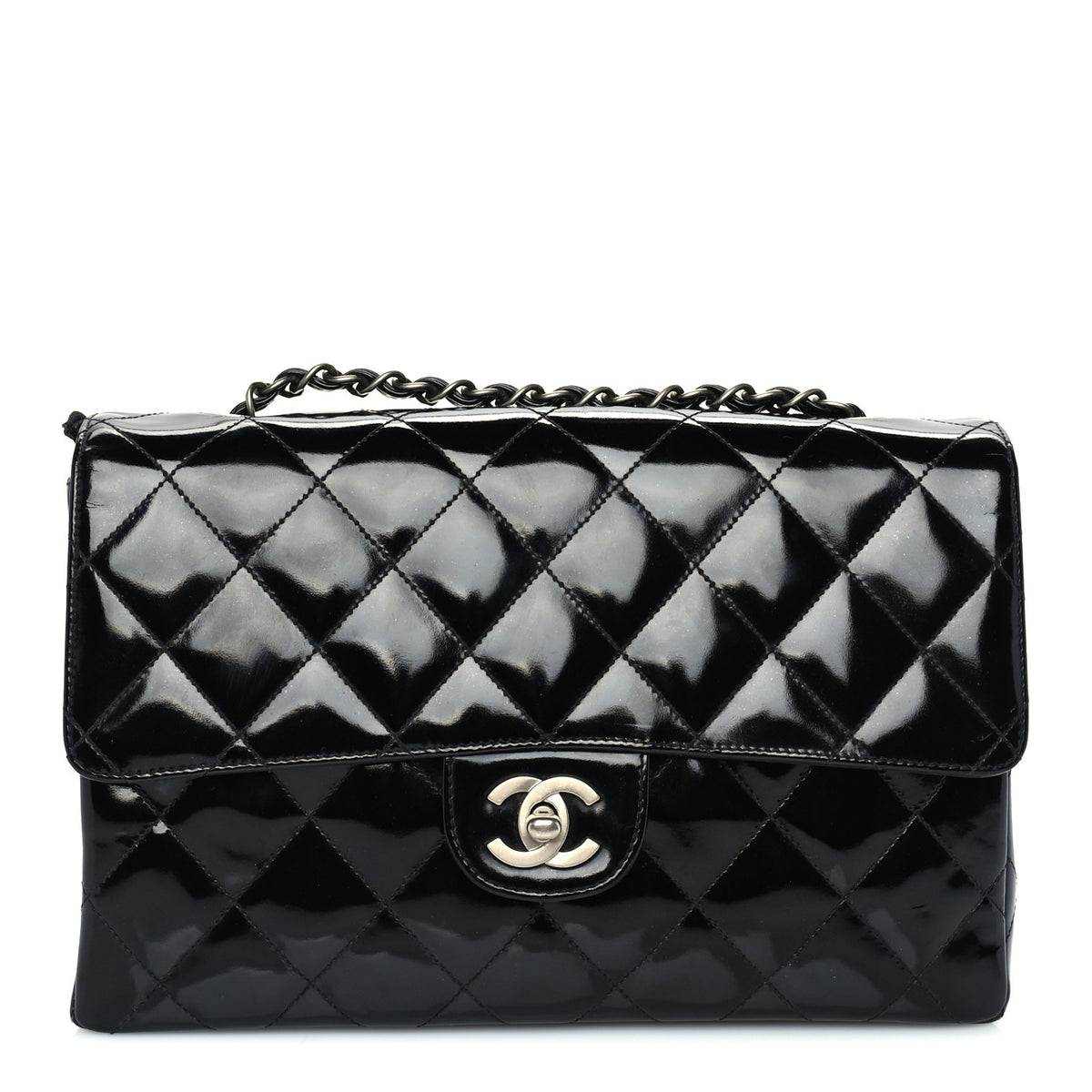 Patent Quilted Medium Single Flap Black