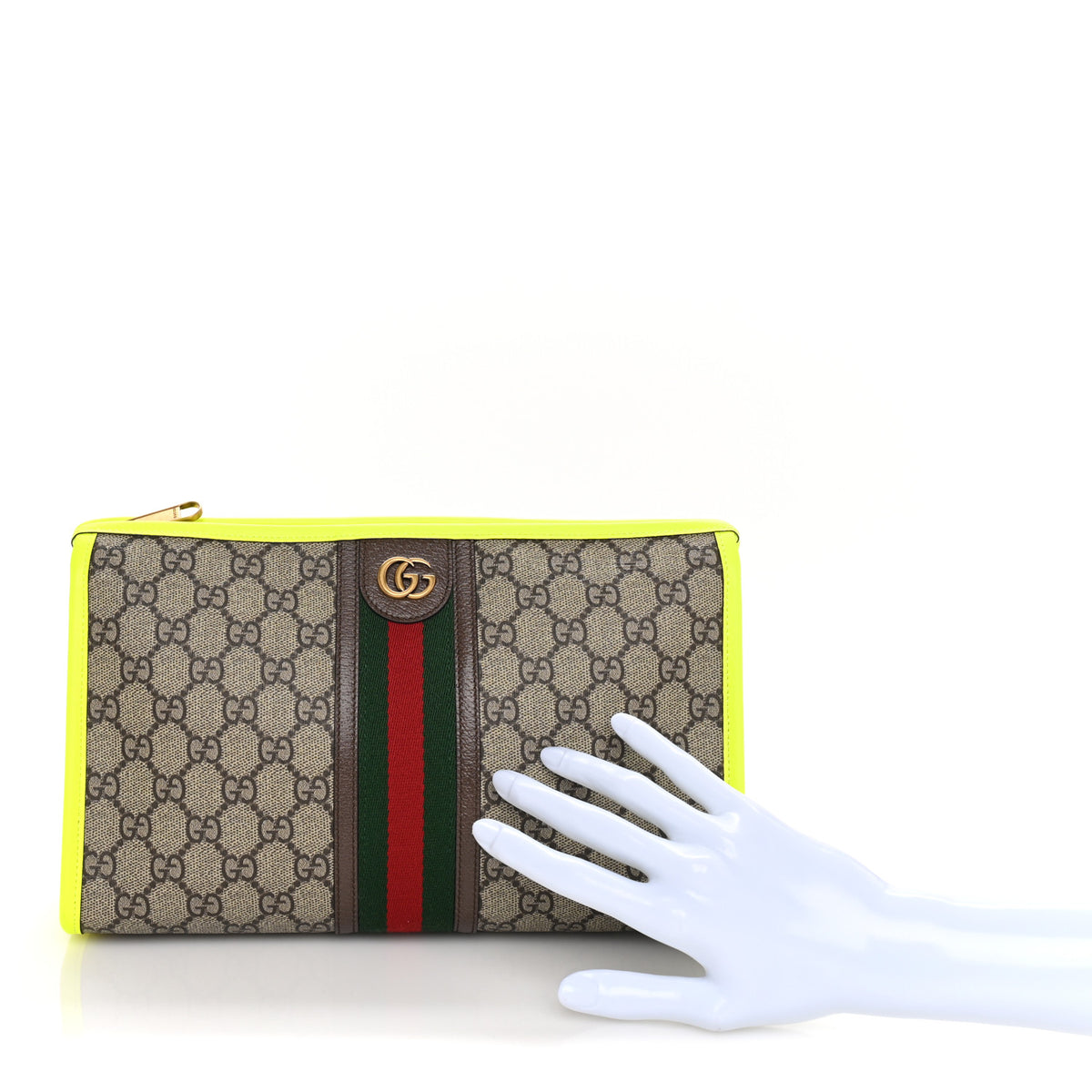 GG Supreme Monogram Web Ophidia Pouch Yellow