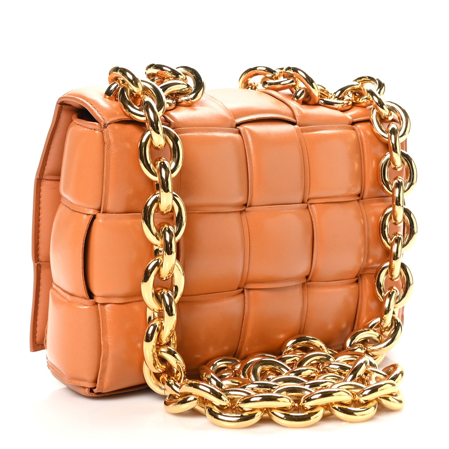 Lambskin Maxi Intreccio Padded Chain Cassette Crossbody Bag Clay