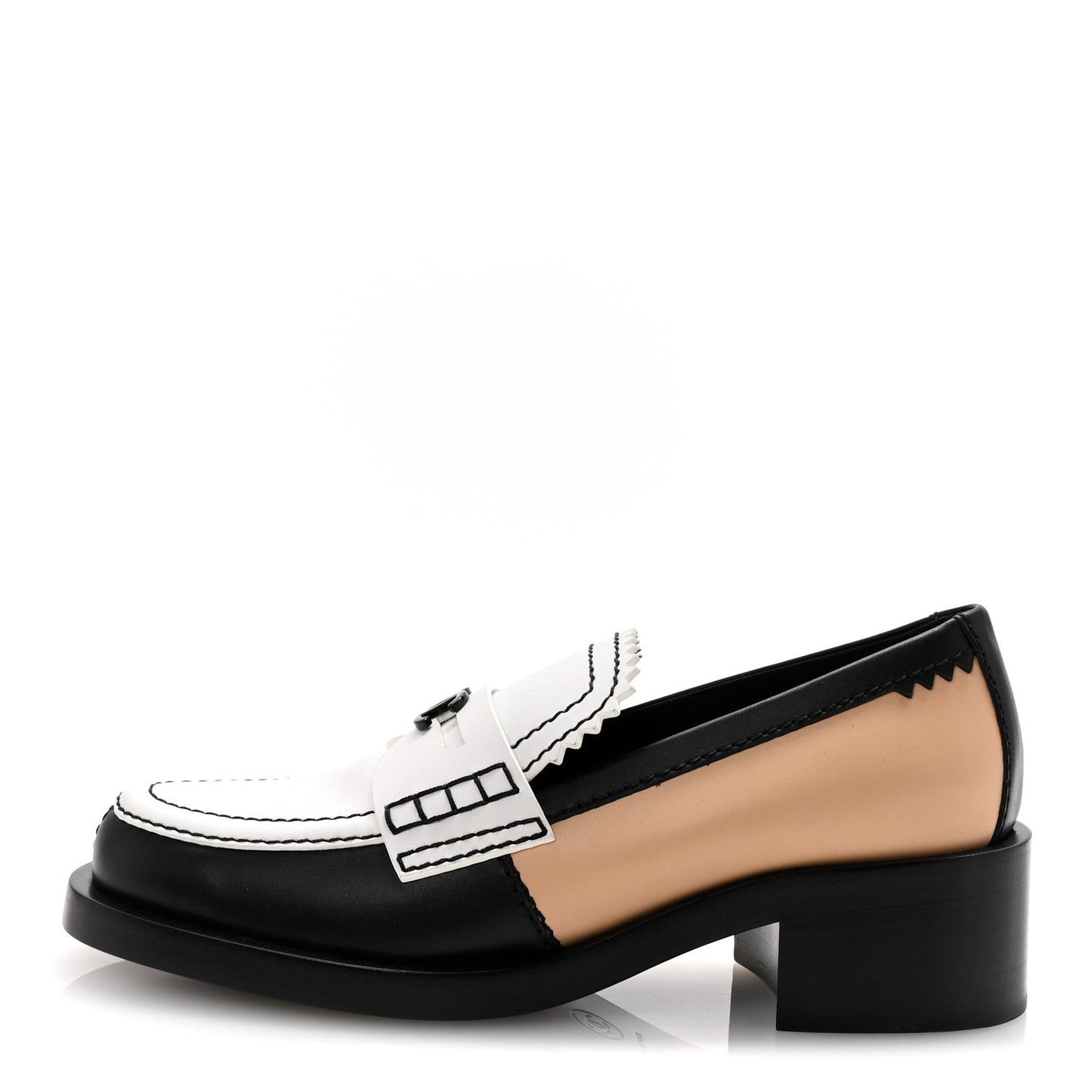 Calfskin CC Loafers 38 Black White Beige
