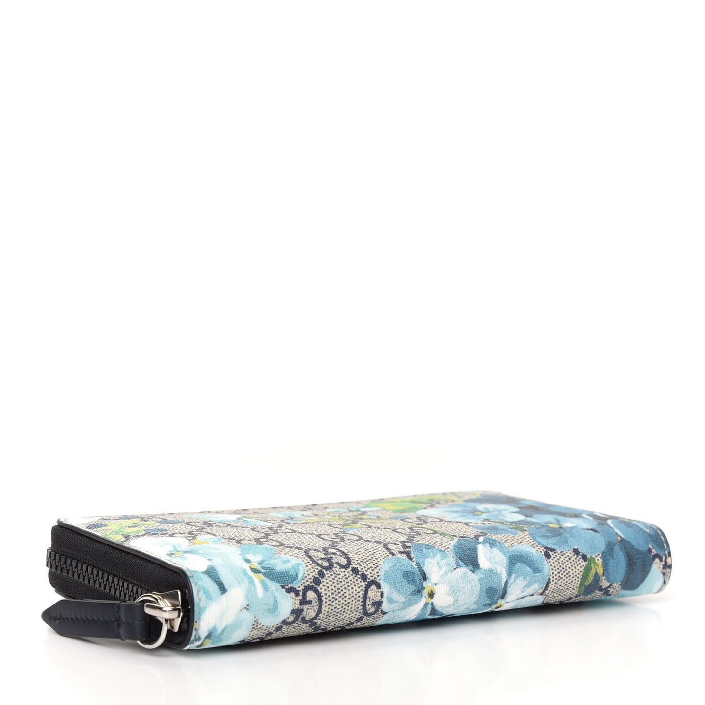 GG Supreme Monogram Blooms Zip Around Wallet Blue