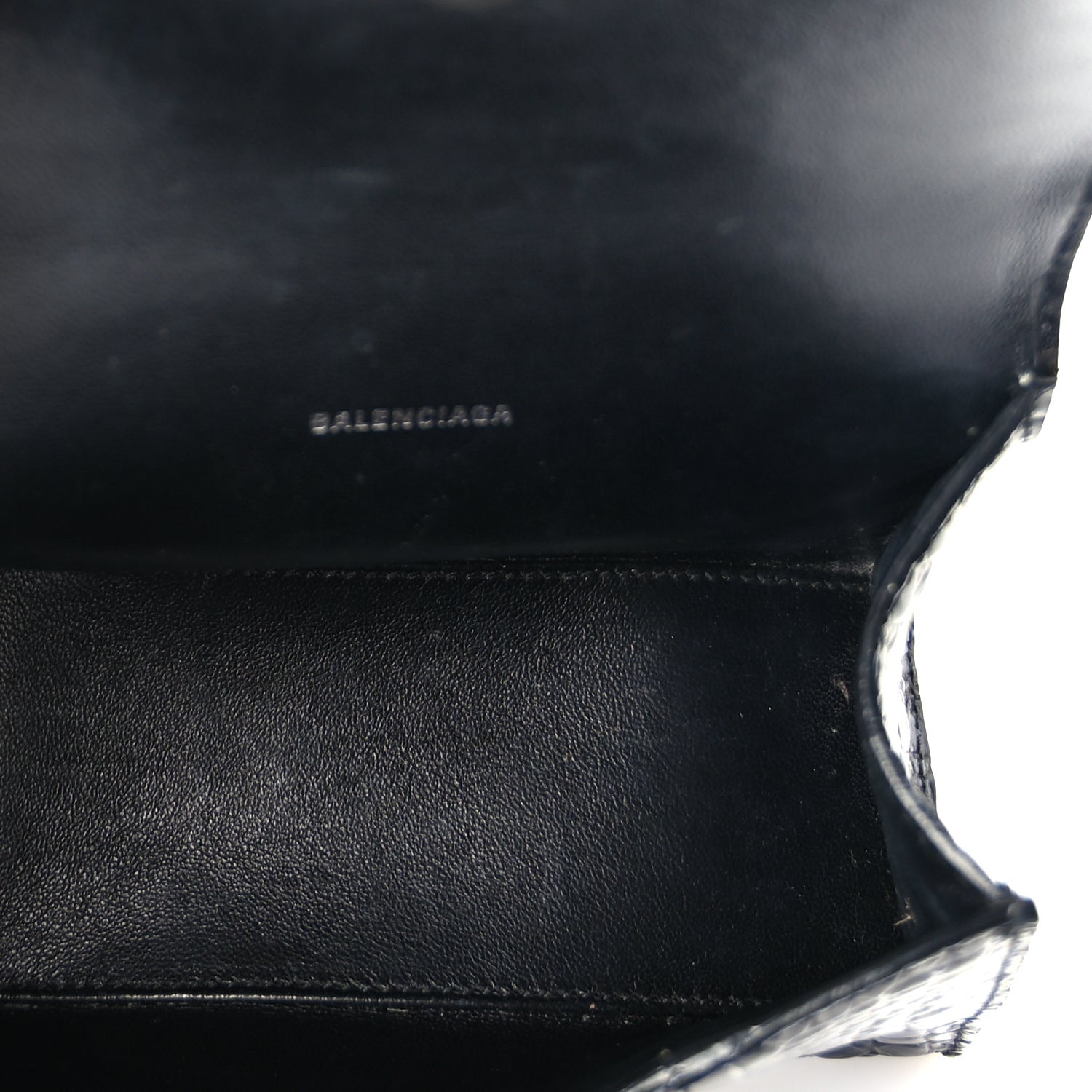 Balenciaga Shiny Calfskin Monochrome Crocodile Embossed Hourglass Top Handle Bag XS Black 4 of 8