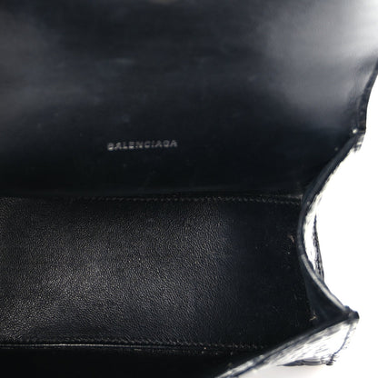 Balenciaga Shiny Calfskin Monochrome Crocodile Embossed Hourglass Top Handle Bag XS Black 4 of 8