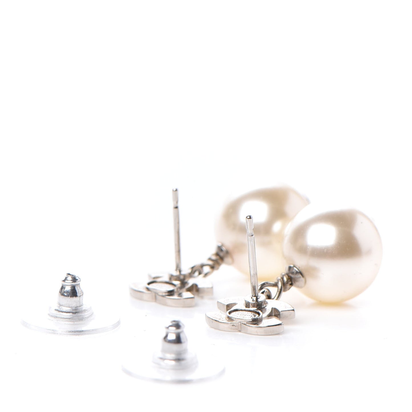 Crystal Pearl CC Drop Earrings Silver