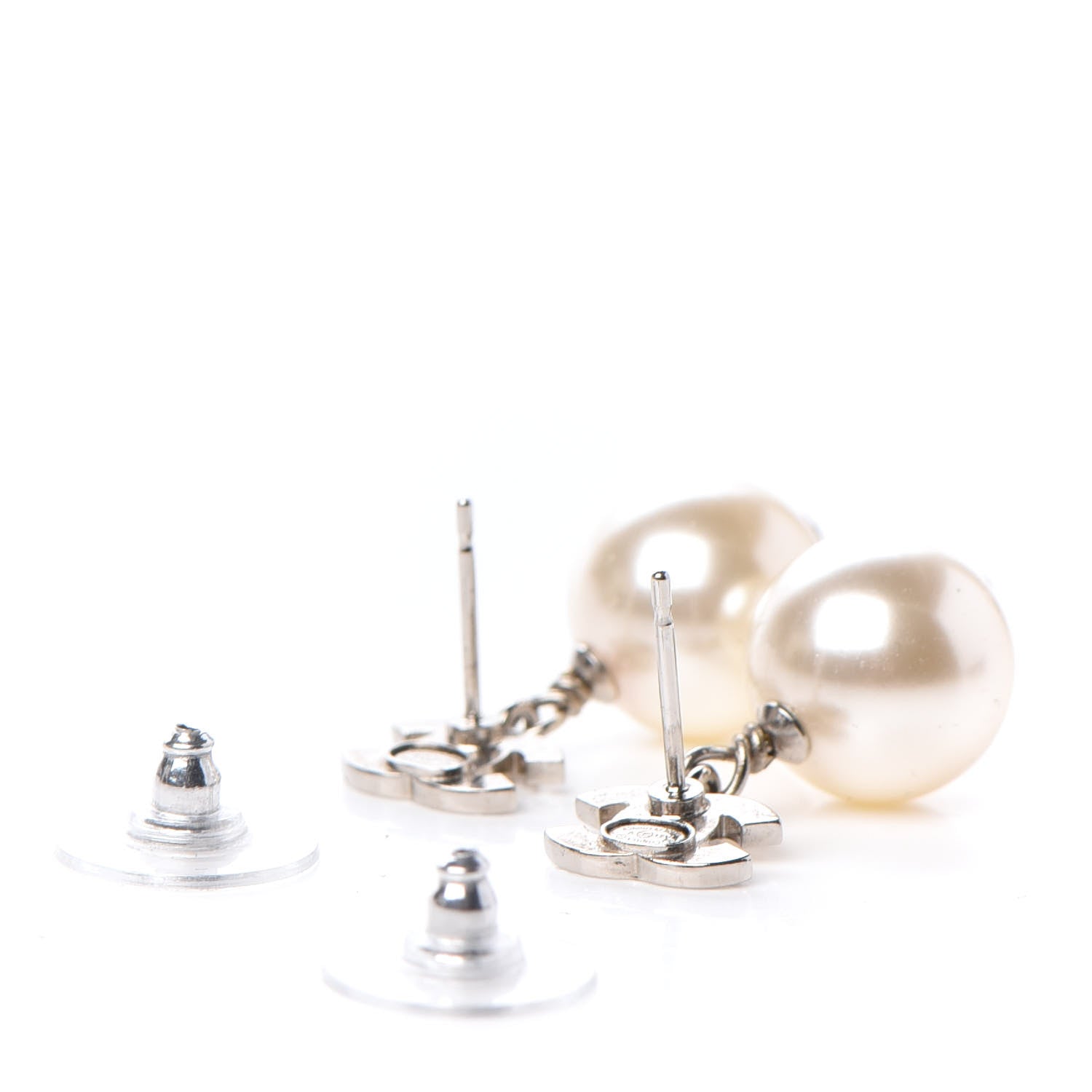 Chanel Crystal Pearl CC Drop Earrings Silver 3 of 5