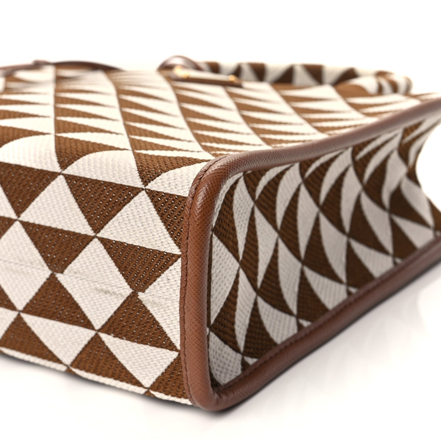 Prada Jacquard Saffiano Triangolo Symbole Embroidered Small Tote Tobacco Talco Tabacco/Talco 9 of 10