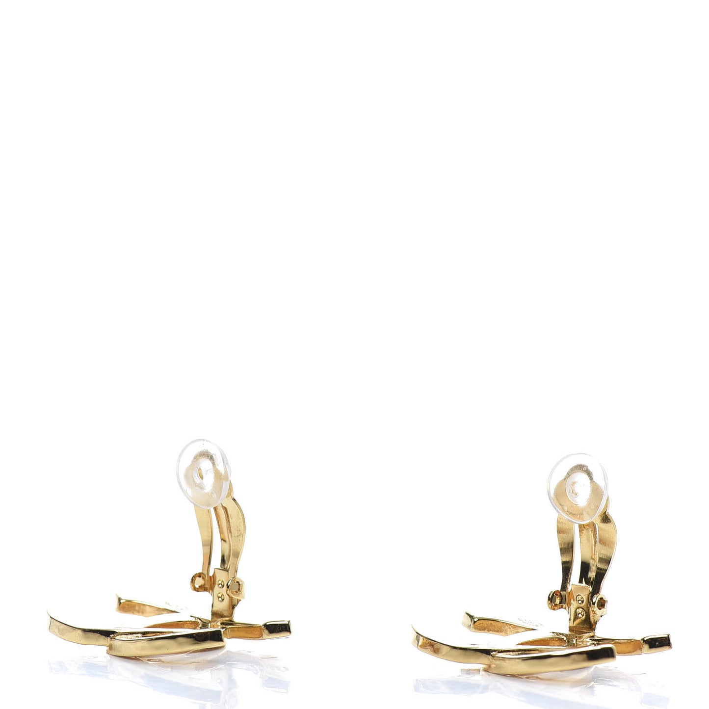 Metal CC Paris Button Clip On Earrings Gold