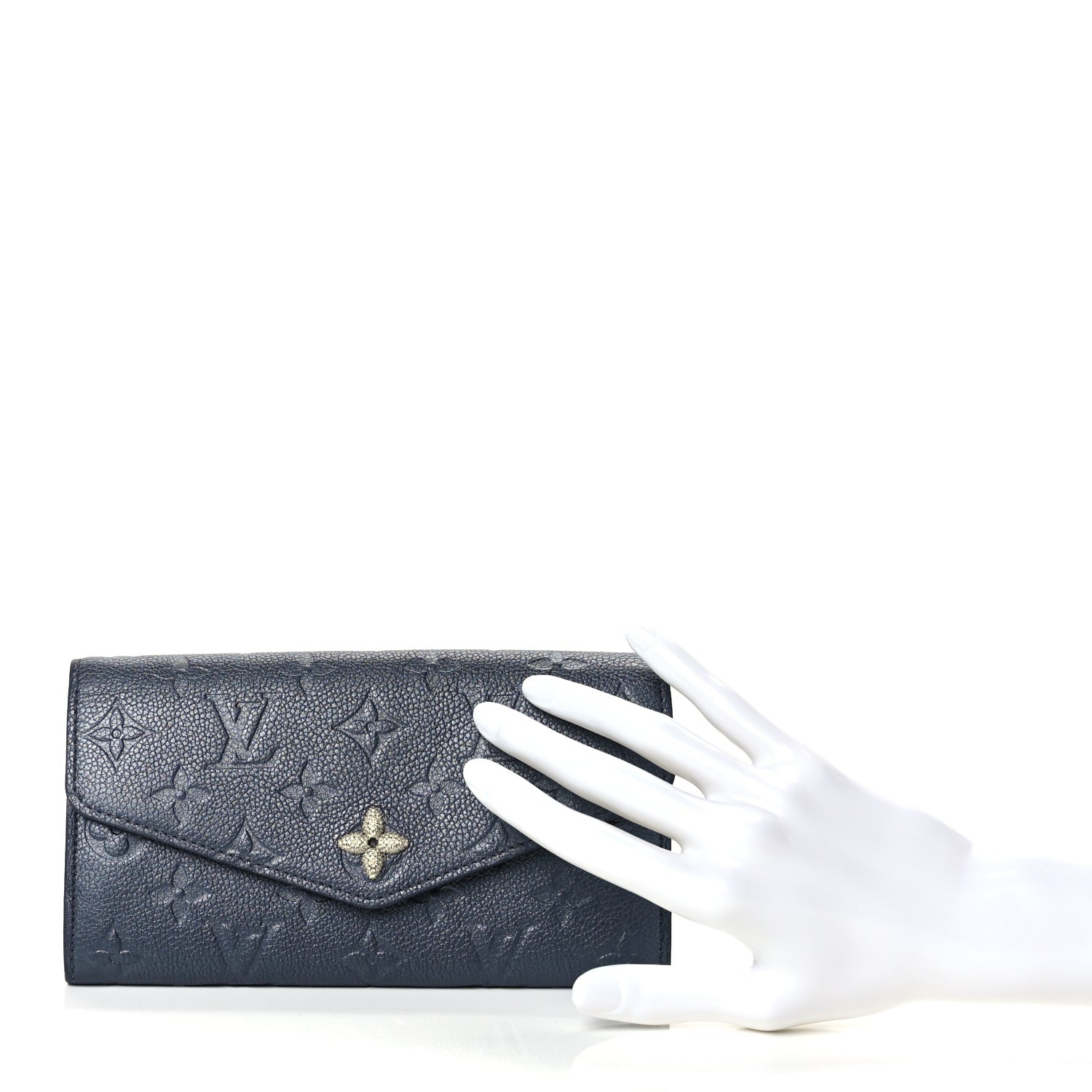 Louis Vuitton Metallic Empreinte Monogram Crystal Flower Sarah Wallet Navy Blue 2 of 7
