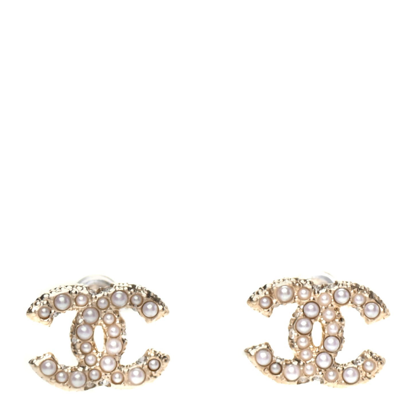 Pearl Crystal CC Stud Earrings Gold