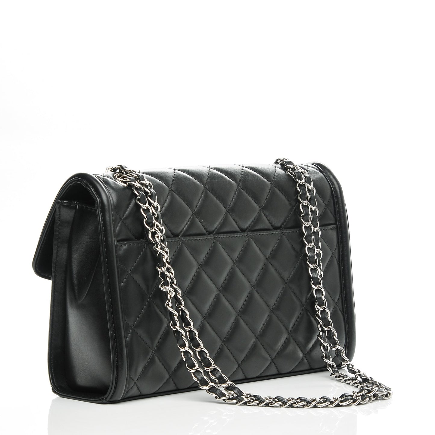 Lambskin Quilted Large Geometric Flap Black