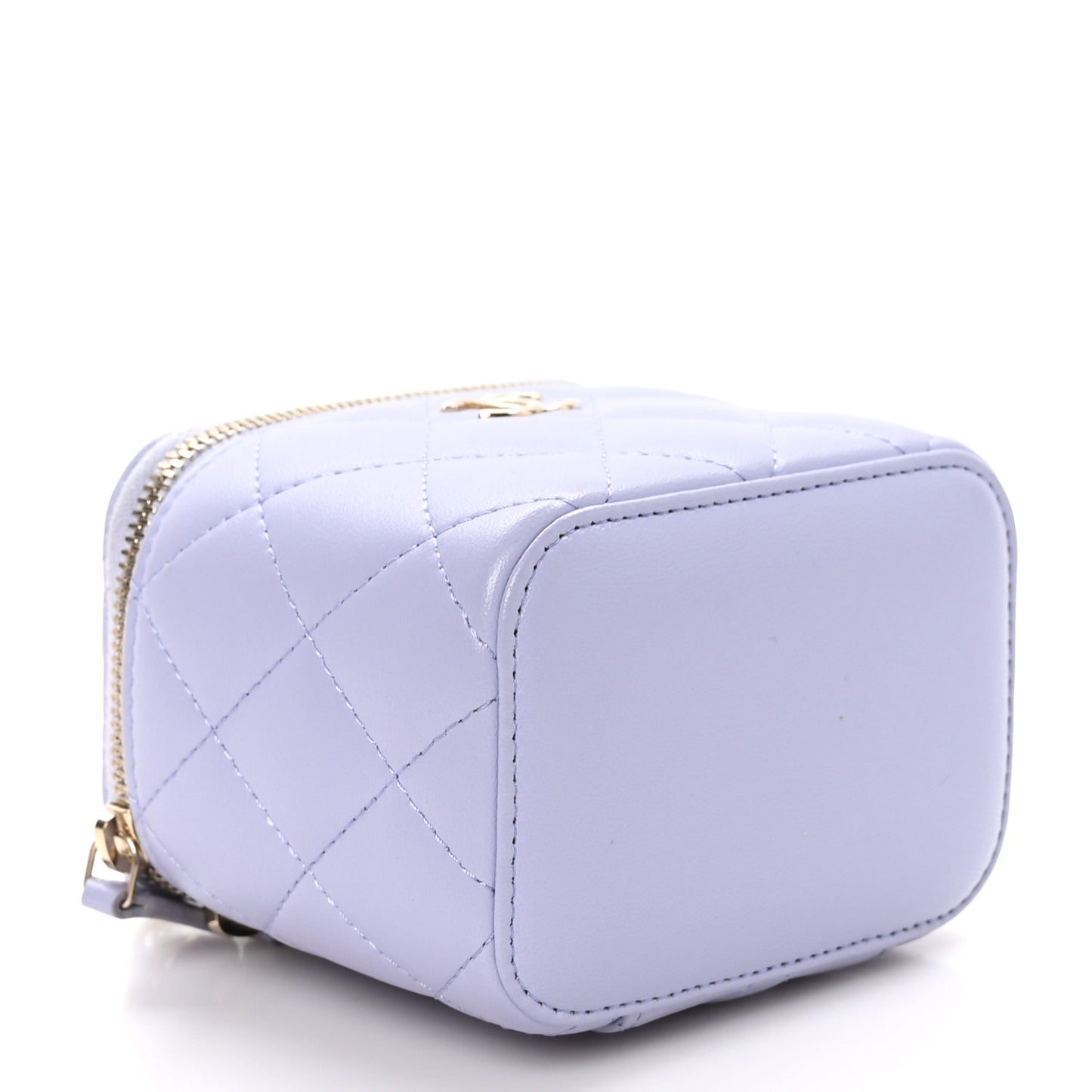 Lambskin Quilted Top Handle Mini Vanity Case With Chain Light Purple