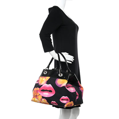 Christian Dior Patent Crystal Embellished Canvas Lips Print Tote Black Multicolor 3 of 26