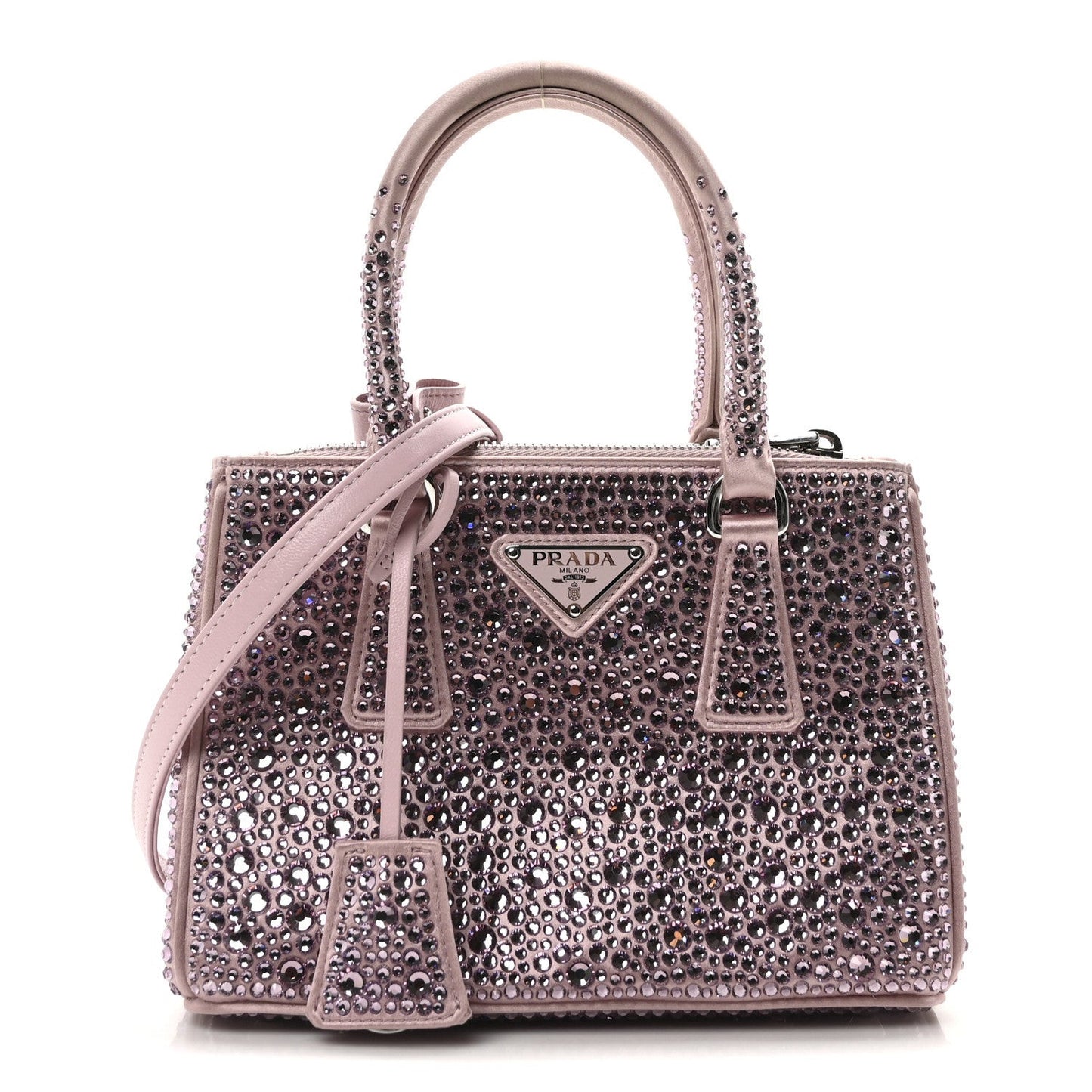 Satin Crystal Mini Galleria Double Zip Tote Alabastro