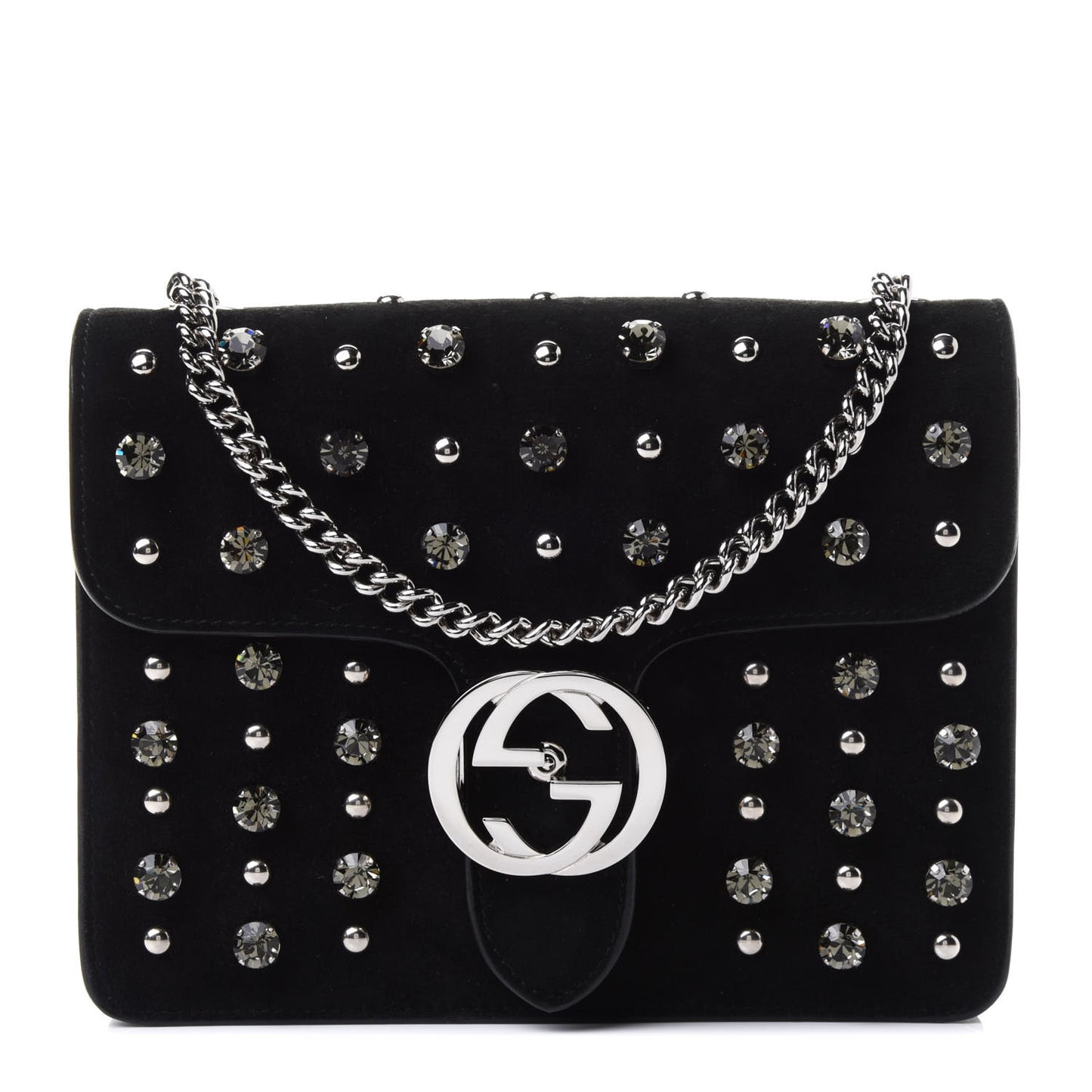 Suede Crystal Small Interlocking G Shoulder Bag Black