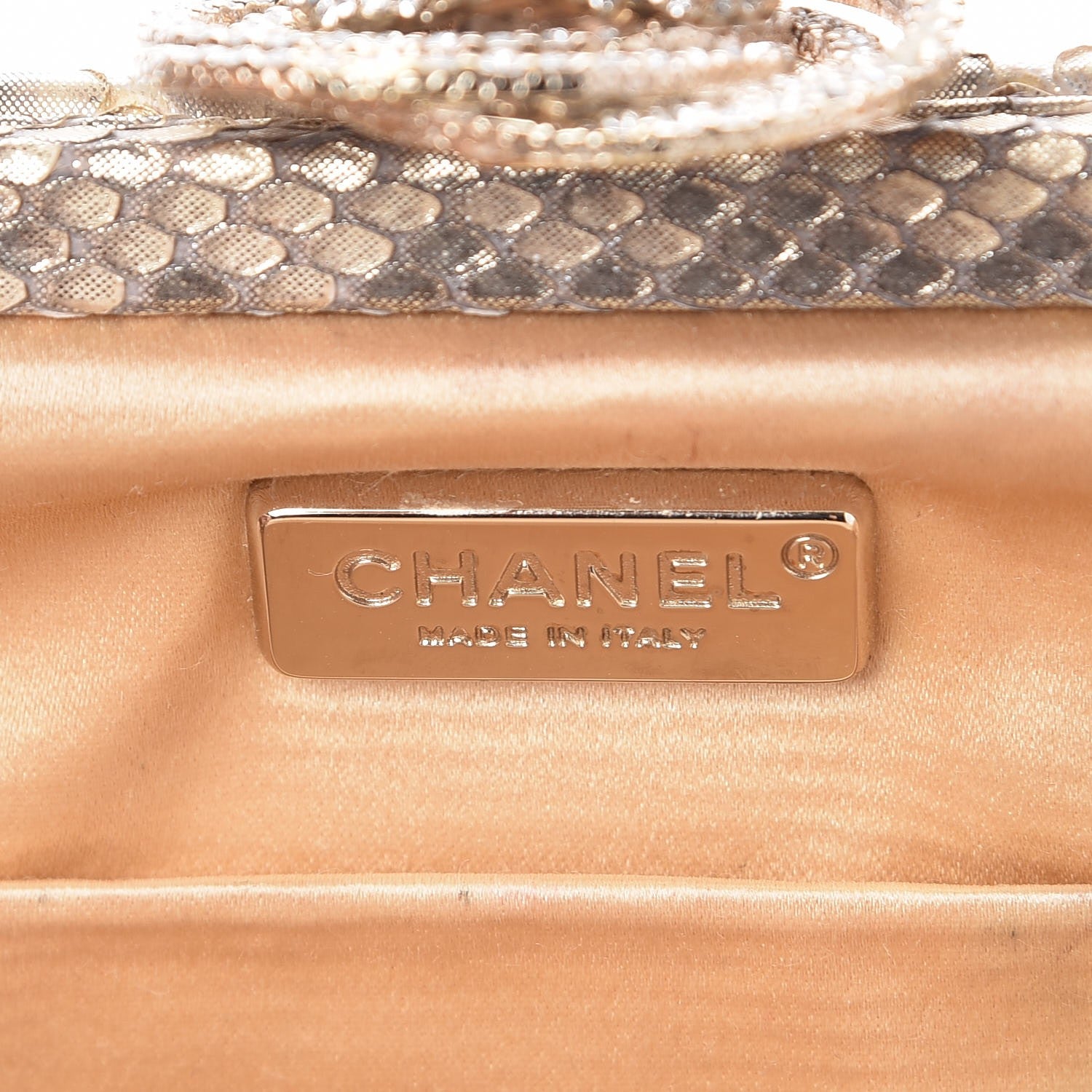 Chanel Metallic Python Crystal CC Clutch Gold 6 of 10